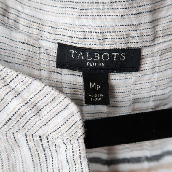 Talbots Womens Linen Top Medium Petite Gray‎ Beige Resort Vacation Quiet Luxury - Picture 4 of 7